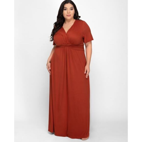 Kiyonna Dress Maxi 1X Amber Orange Desert Rain Style Flutter Sleeves Stretch - Picture 4 of 8